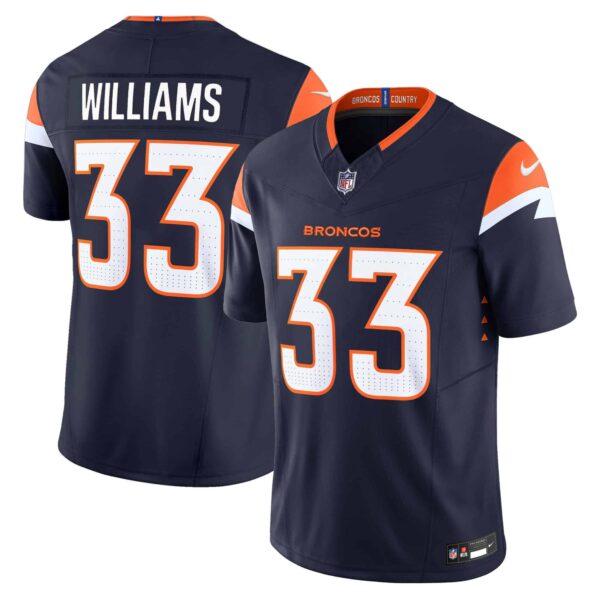 Men’s Denver Broncos 2024 Vapor Limited Jersey – All Stitched – Navy – Javonte Williams
