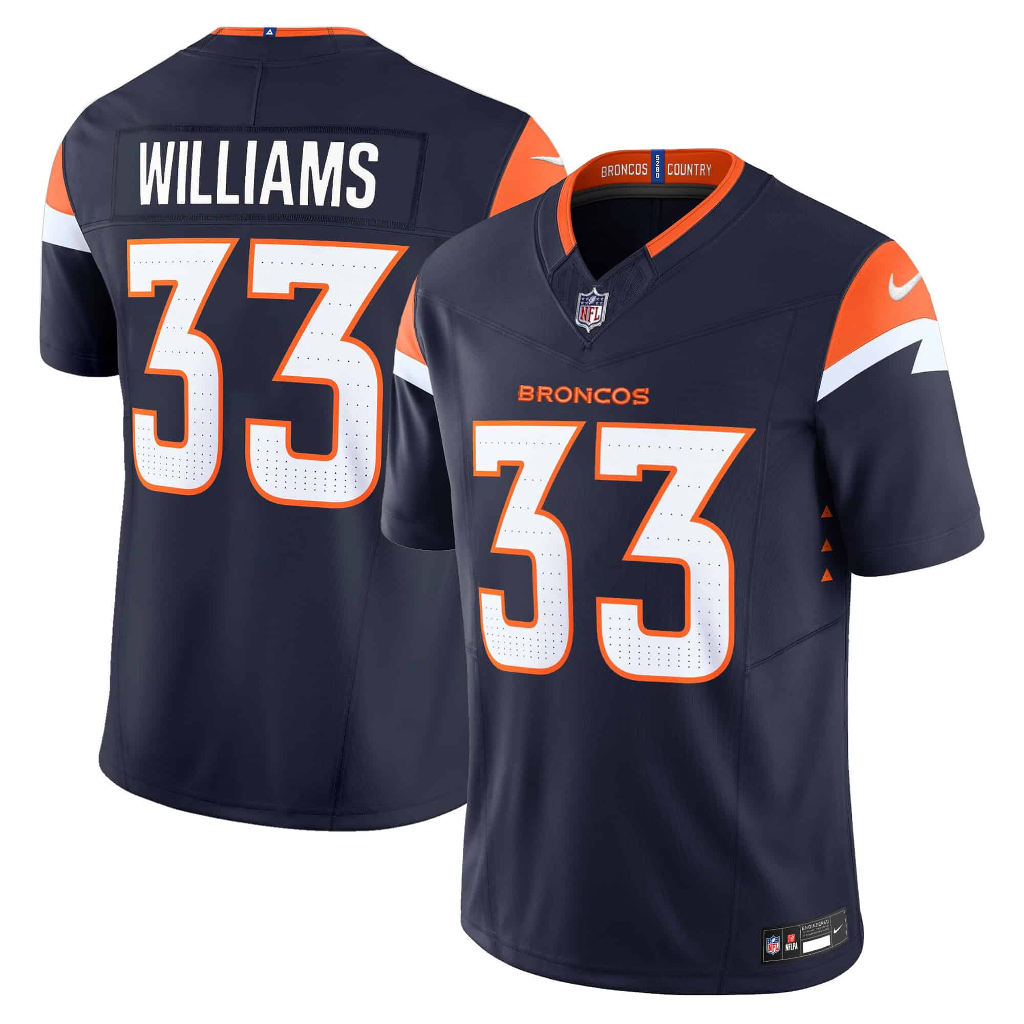 Men’s Denver Broncos 2024 Vapor Limited Jersey – All Stitched – Navy – Javonte Williams
