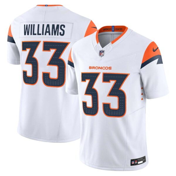 Men’s Denver Broncos 2024 Vapor Limited Jersey – All Stitched – White – Javonte Williams