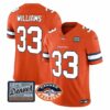 Men’s Denver Broncos Logo Patch Limited Jersey – All Stitched – Orange – Javonte Williams