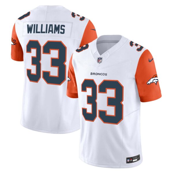 Men’s Denver Broncos Vapor Limited Jersey – All Stitched – Orange Sleeves – Javonte Williams