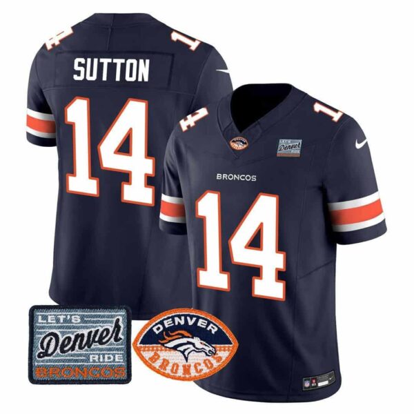 Men’s Denver Broncos Logo Patch Limited Jersey – All Stitched – Navy – Courtland Sutton