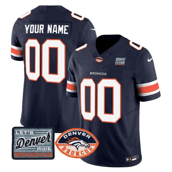 Denver Broncos Logo Patch Vapor Limited Custom Jersey – All Stitched – Youth – Navy