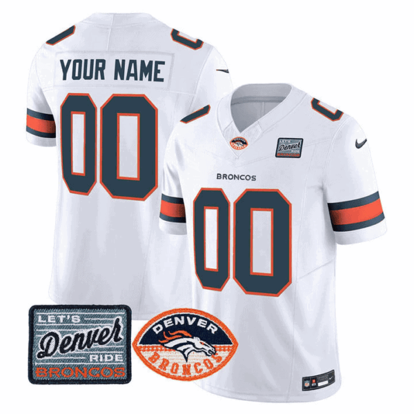 Denver Broncos Logo Patch Vapor Limited Custom Jersey – All Stitched – Men – White