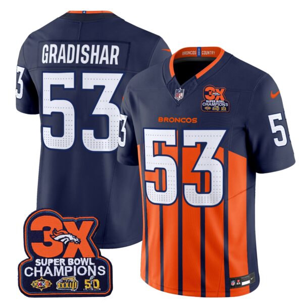 Denver Broncos 3-Time Champions Patch Vapor Limited Jersey V2 – All Stitched – Navy Special – Randy Gradishar Jersey