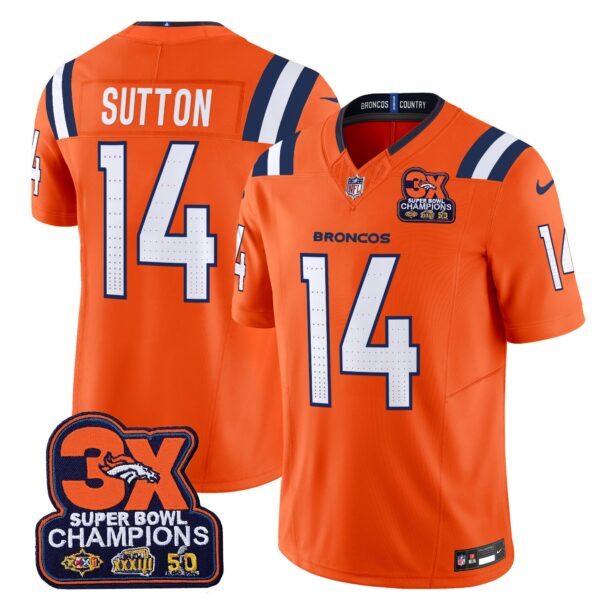 Denver Broncos 3-Time Champions Patch Vapor Limited Jersey V2 – All Stitched – Orange – Courtland Sutton Jersey