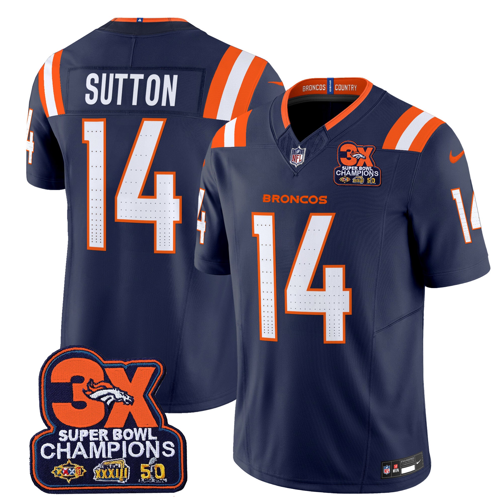 Denver Broncos 3-Time Champions Patch Vapor Limited Jersey V2 – All Stitched – Navy – Courtland Sutton Jersey
