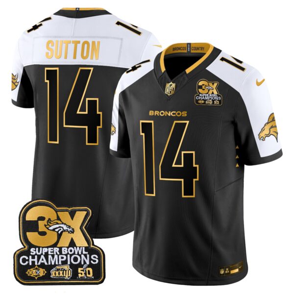 Denver Broncos 3-Time Champions Patch Gold Vapor Limited Jersey – All Stitched – Alternate – Courtland Sutton Jersey