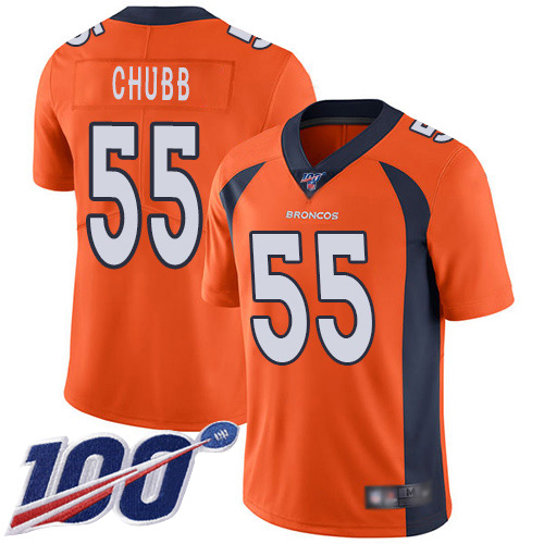 Nike Broncos #55 Bradley Chubb Orange Men’s Stitched NFL 100th Season Vapor Limited Jersey