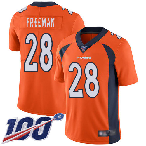 Nike Broncos #28 Royce Freeman Orange Men’s Stitched NFL 100th Season Vapor Limited Jersey