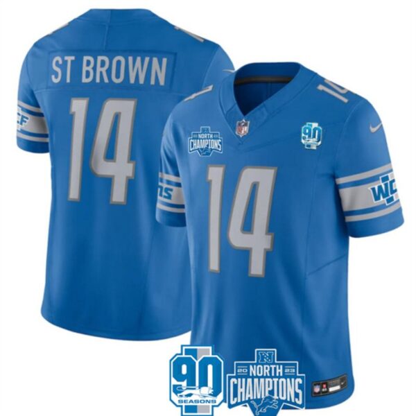 Detroit Lions #14 Amon-Ra St Brown Blue 2023 Fuse Nfc North Division Champions Jersey