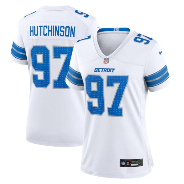 Detroit Lions #97 Aidan Hutchinson White Game Jersey – White