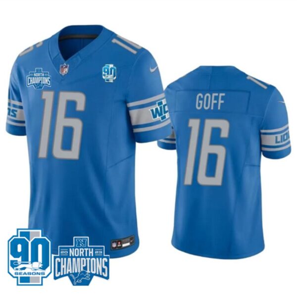 Detroit Lions #16 Jared Goff Blue 2023 Fuse 90Th Anniversary Nfc North Division Jersey