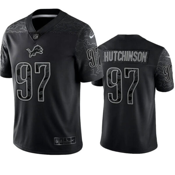 Detroit Lions #97 Aidan Hutchinson Black Reflective Stitched Jersey