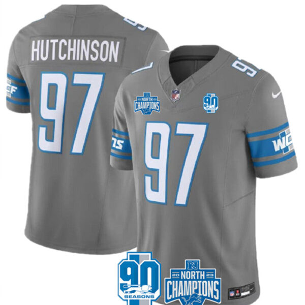 Detroit Lions #97 Aidan Hutchinson Grey 2023 FUSE 90Th Anniversary NFC North Jersey