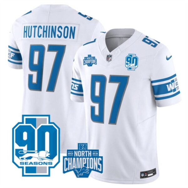 Detroit Lions #97 Aidan Hutchinson White 2023 Fuse 90Th Anniversary Nfc North Jersey