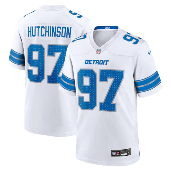 Detroit Lions #97 Aidan Hutchinson Game Jersey – White
