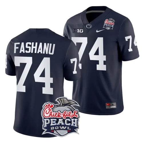 Penn State Nittany Lions #74 Olu Fashanu 2024 Peach Bowl Navy Jersey 2