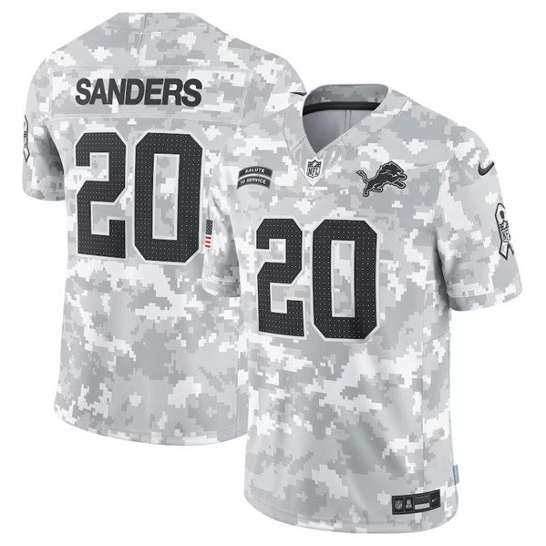 Detroit Lions #20 Barry Sanders Arctic Camo 2024 FUSE Salute To Service Limited Football Stitched Jersey