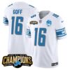 Men’s Detroit Lions 2023 NFC North Champions Patch Vapor Jersey V2 – All Stitched – White – Jared Goff