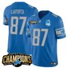 Men’s Detroit Lions 2023 NFC North Champions Patch Vapor Jersey V2 – All Stitched – Blue – Sam Laporta