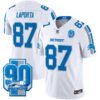 Men’s Detroit Lions 90th Year Patch Vapor Limited Jersey – All Stitched – White – Sam Laporta