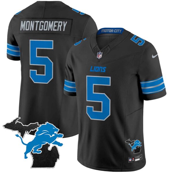 Men’s Detroit Lions 2024 Michigan Patch Vapor Limited Jersey – All Stitched – Black – David Montgomery