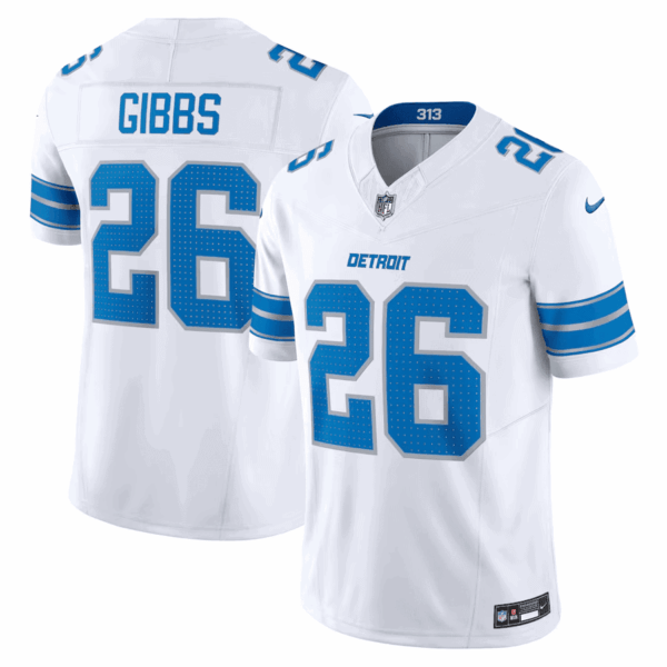 Men’s Detroit Lions 2024 Vapor Limited Jersey – All Stitched – White – Jahmyr Gibbs