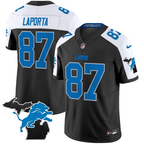 Men’s Detroit Lions 2024 Michigan Patch Vapor Limited Jersey – All Stitched – Alternate – Sam Laporta