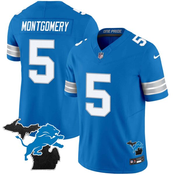 Men’s Detroit Lions 2024 Michigan Patch Vapor Limited Jersey – All Stitched – Blue – David Montgomery