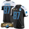 Men’s Detroit Lions 2023 NFC North Champions Patch Vapor Jersey V2 – All Stitched – Black Alternate – Sam Laporta