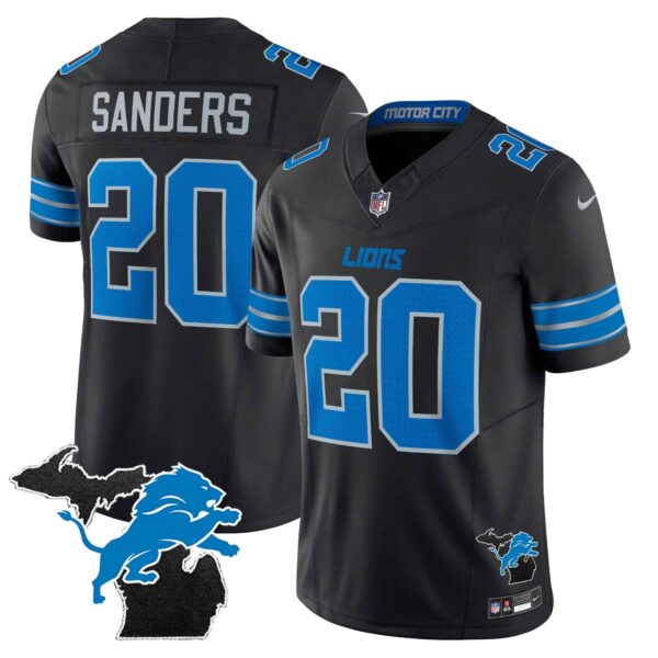 Men’s Detroit Lions 2024 Michigan Patch Vapor Limited Jersey – All Stitched – Black – Barry Sanders
