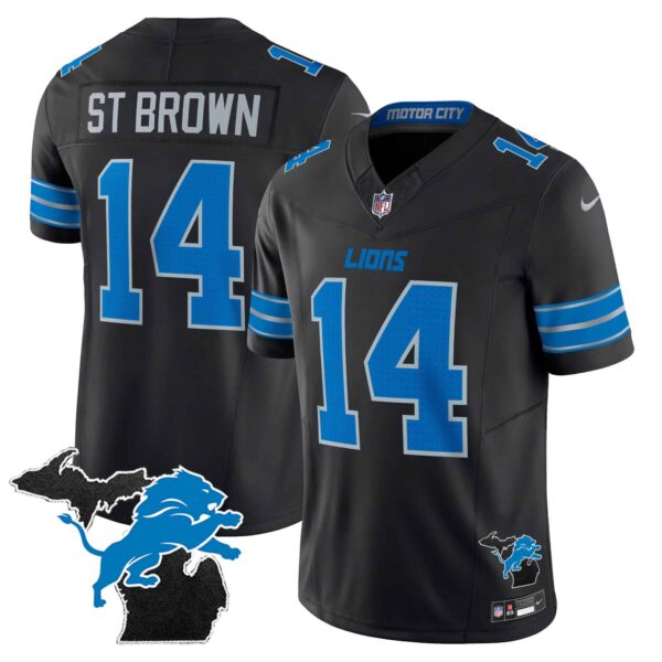 Men’s Detroit Lions 2024 Michigan Patch Vapor Limited Jersey – All Stitched – Black – St. Brown