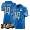 Men’s Detroit Lions 2023 NFC North Champions Patch Vapor Jersey V2 – All Stitched – Blue – St. Brown