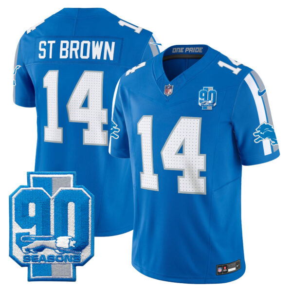 Men’s Detroit Lions 90th Year Patch Vapor Limited Jersey – All Stitched – Blue – St. Brown