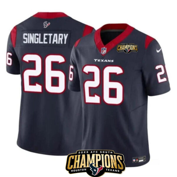 Houston Texans #26 Devin Singletary Navy 2023 FUSE AFC South Champions Patch Jersey