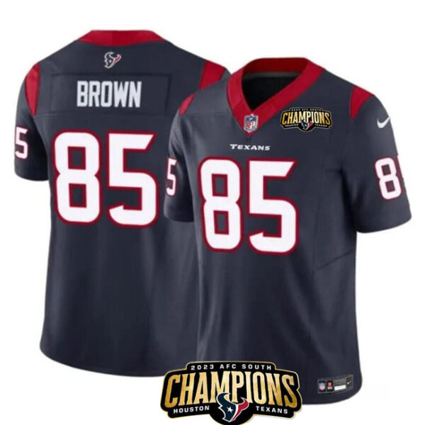Houston Texans #85 Noah Brown Navy 2023 FUSE AFC South Champions Patch Vapor Jersey