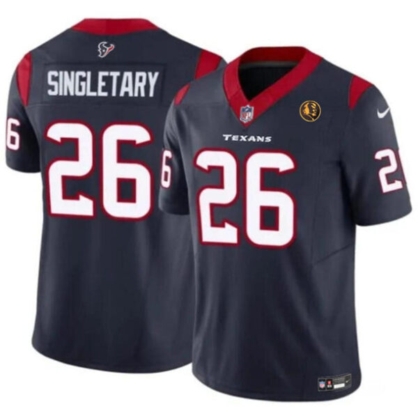 Houston Texans #26 Devin Singletary Navy 2023 FUSE With John Madden Patch Vapor Jersey