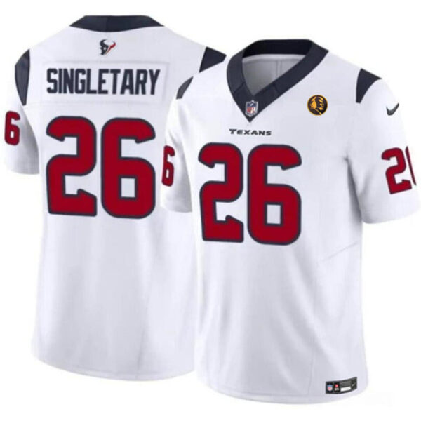 Houston Texans #26 Devin Singletary White 2023 FUSE With John Madden Patch Vapor Jersey