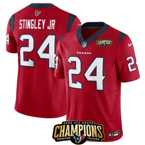 Houston Texans #24 Derek Stingley Jr Red 2023 FUSE AFC South Champions Patch Jersey