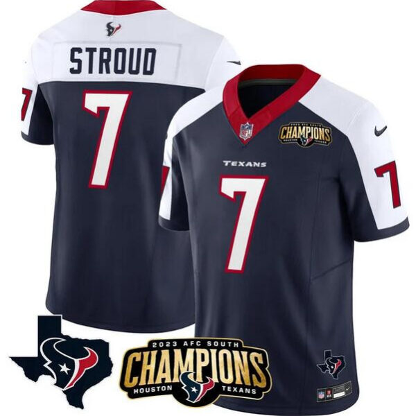 Houston Texans #7 CJ Stroud Navy White 2023 FUSE AFC South Champions Patch Jersey