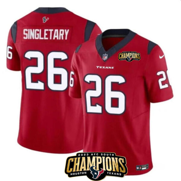 Houston Texans #26 Devin Singletary Red 2023 FUSE AFC South Champions Patch Jersey