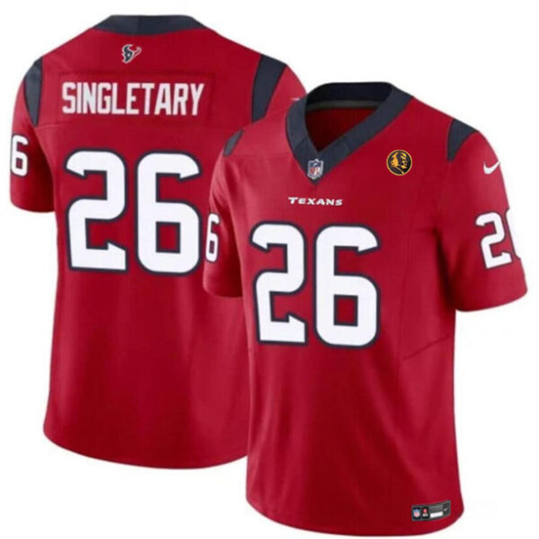 Houston Texans #26 Devin Singletary Red 2023 FUSE With John Madden Patch Vapor Jersey