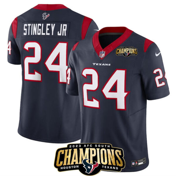 Houston Texans #24 Derek Stingley Jr Navy 2023 FUSE AFC South Champions Patch Jersey