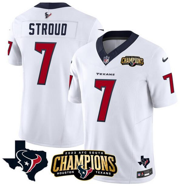 Houston Texans #7 CJ Stroud White 2023 FUSE AFC South Champions Patch And Jersey