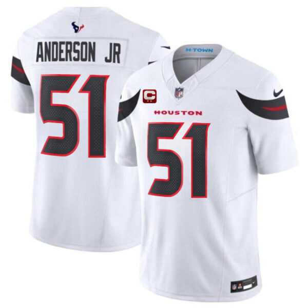 Houston Texans #51 Will Anderson Jr White 2024 Vapor FUSE With 2 Star C Patch Jersey