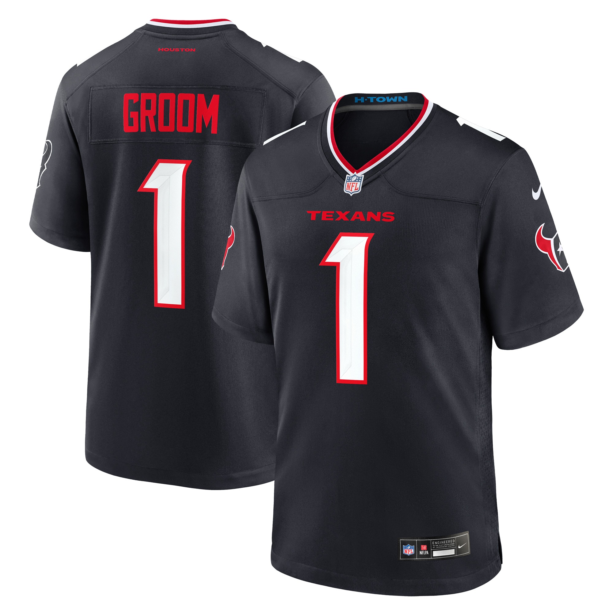 Number 1 Groom Houston Texans Nike Game Jersey Navy