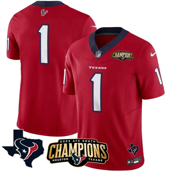 Men’s Houston Texans 2023 AFC South Champions Patch Vapor Jersey – All Stitched – Red – #1 Team