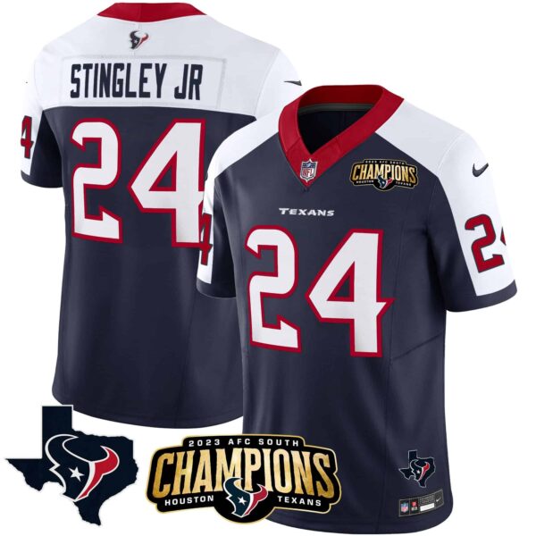 Men’s Houston Texans 2023 AFC South Champions Patch Vapor Jersey – All Stitched – Alternate – Derek Stingley Jr.