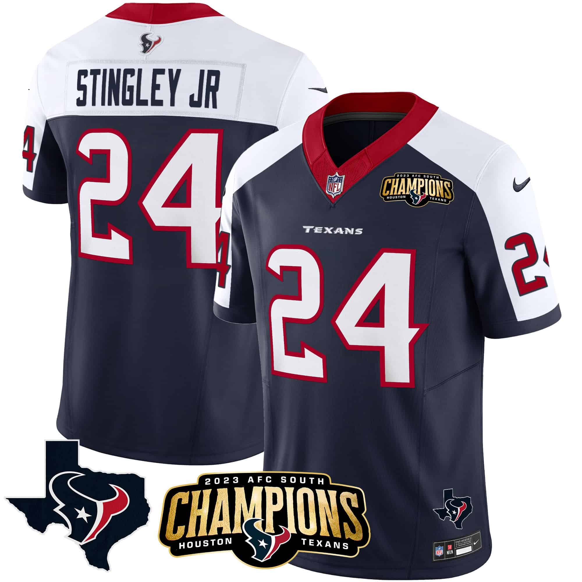 Men’s Houston Texans 2023 AFC South Champions Patch Vapor Jersey – All Stitched – Alternate – Derek Stingley Jr.